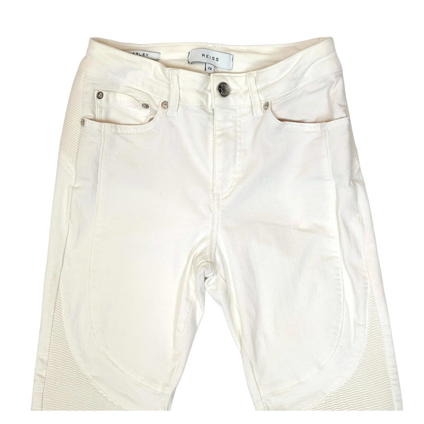 reiss women size 26 white harley biker skinny stretch denim jeans trousers by Reiss – | RewearableUK