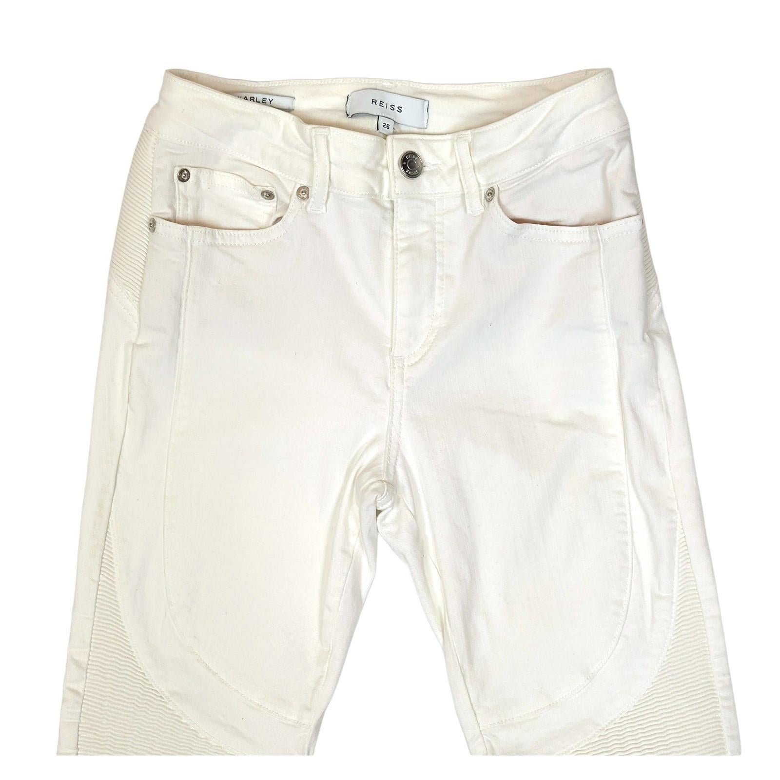reiss women size 26 white harley biker skinny stretch denim jeans trousers by Reiss – | RewearableUK