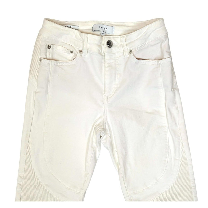 reiss women size 26 white harley biker skinny stretch denim jeans trousers by Reiss – | RewearableUK