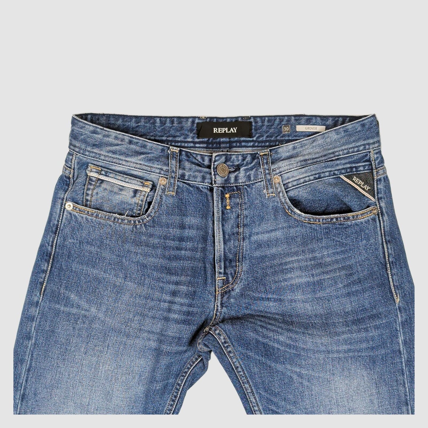 replay grover mens medium blue straight fit premium denim jeans size w30 l30 by Replay – JEANS | RewearableUK