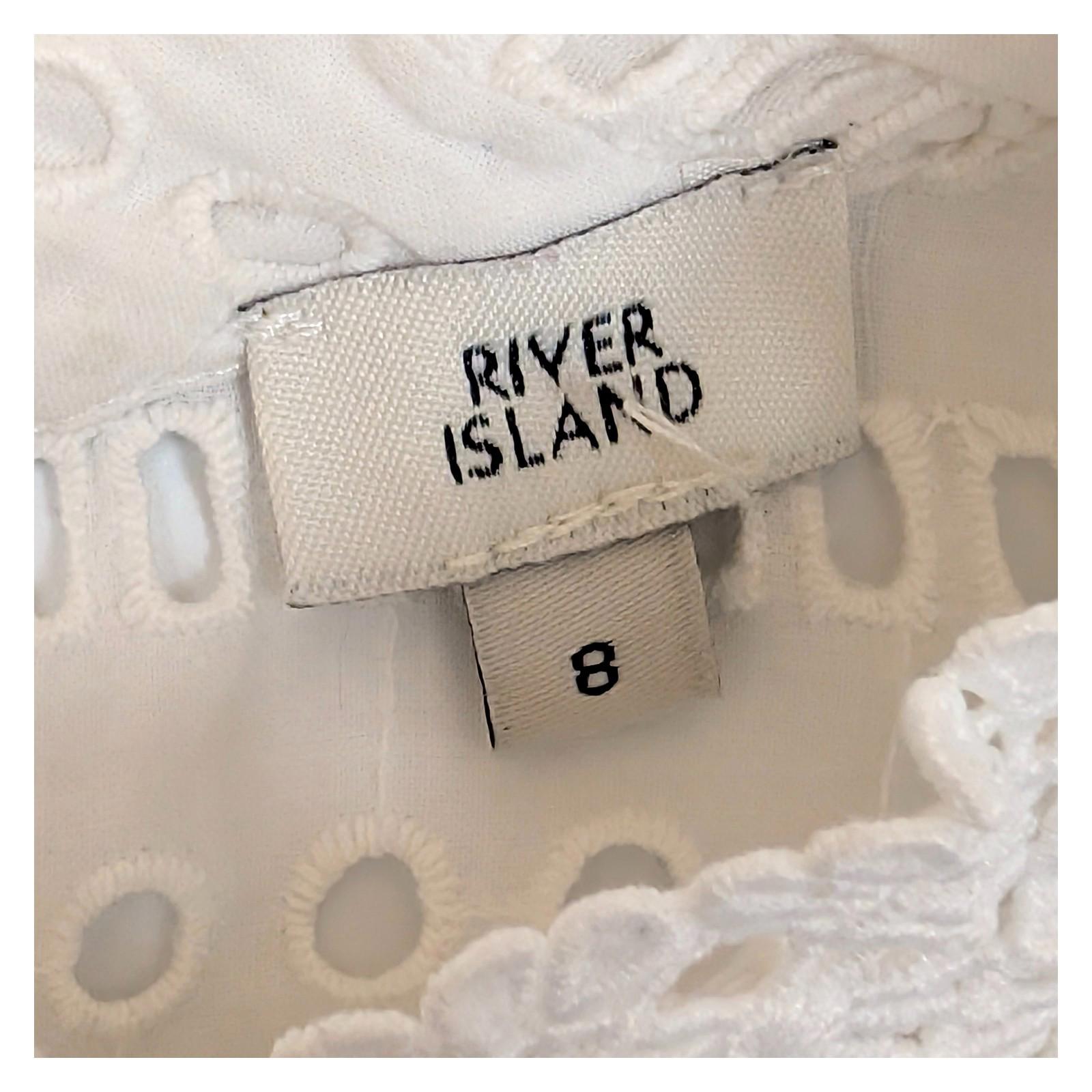 River Island White Broderie Anglaise Blouse UK 8 High Neck Victorian Puff Sleeve by River Island – | RewearableUK
