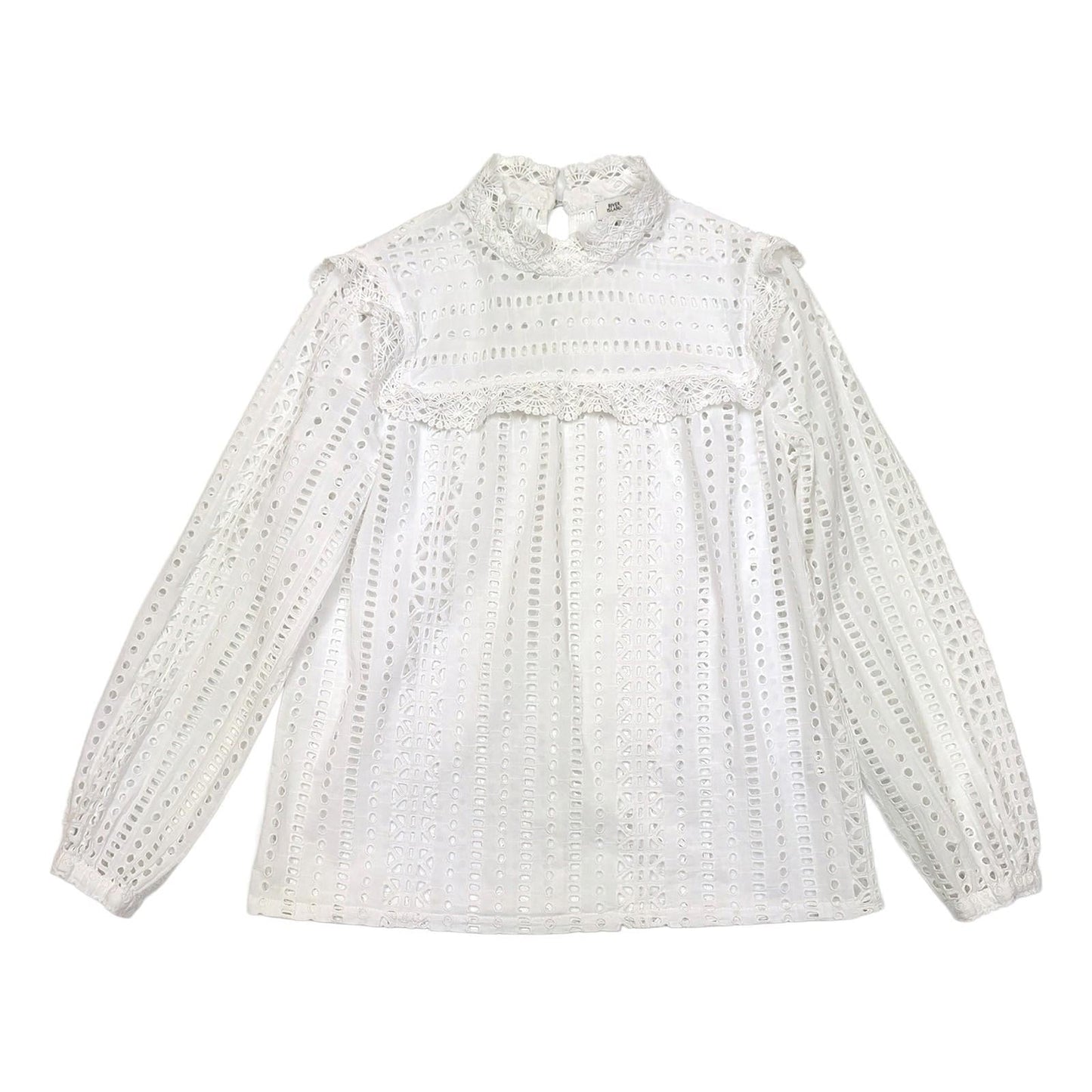 River Island White Broderie Anglaise Blouse UK 8 High Neck Victorian Puff Sleeve by River Island – | RewearableUK