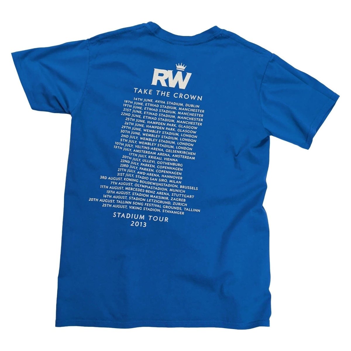 Robbie Williams Take The Crown 2013 Tour T-Shirt M Blue Gildan Double Sided – product photo 2 | RewearableUK