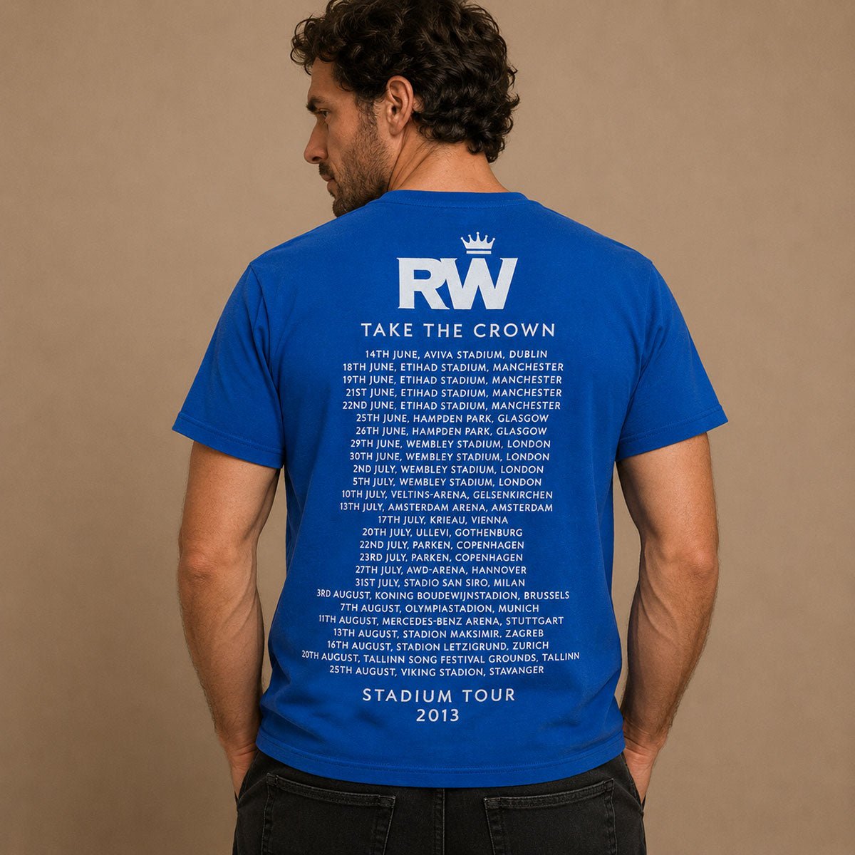 Robbie Williams Take the Crown 2013 Tour T-Shirt M Blue Gildan – Music T-Shirt product photo 2 | RewearableUK