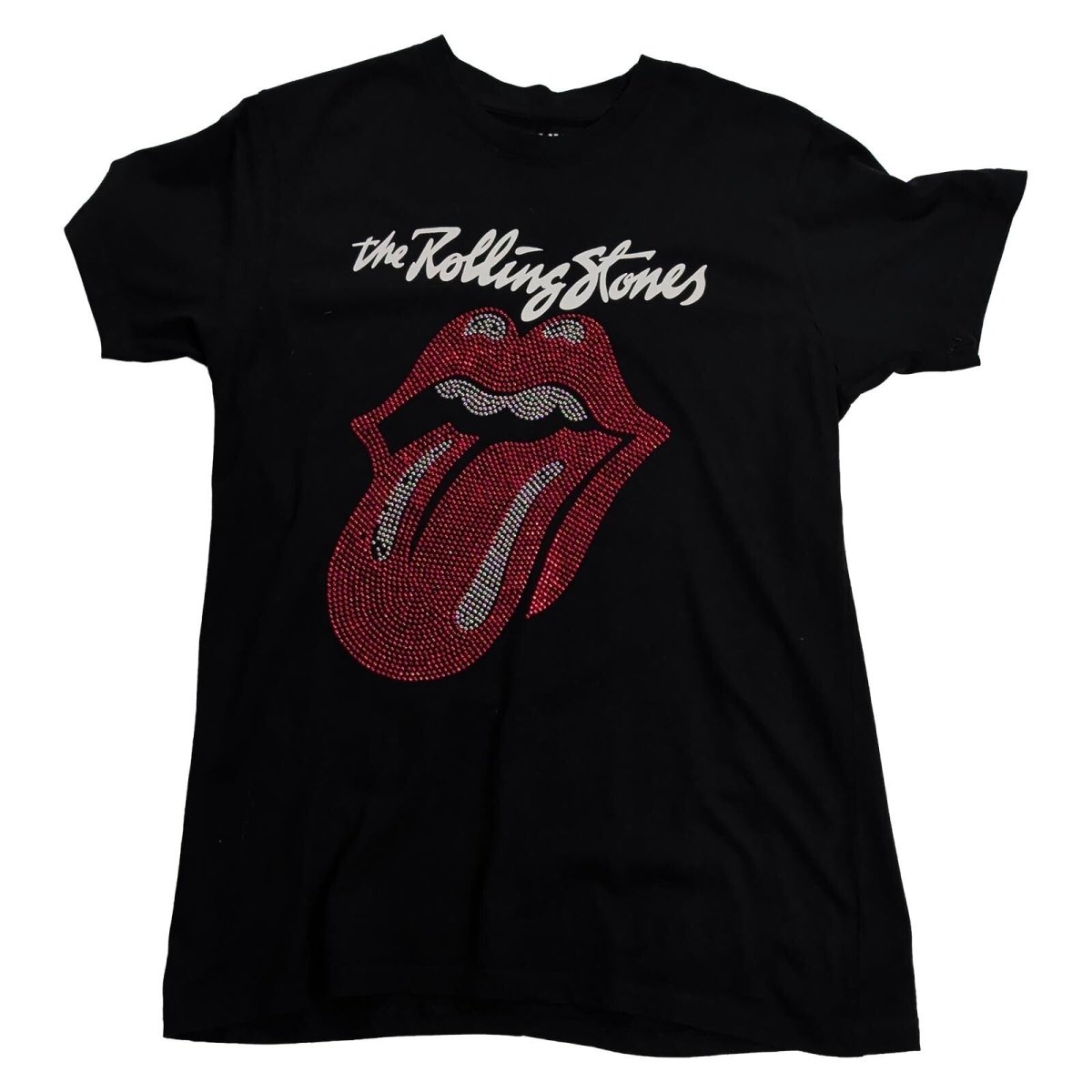 Rolling Stones Women's T-Shirt M Black Rhinestone Tongue Official Rock Off – product photo 1 | RewearableUK