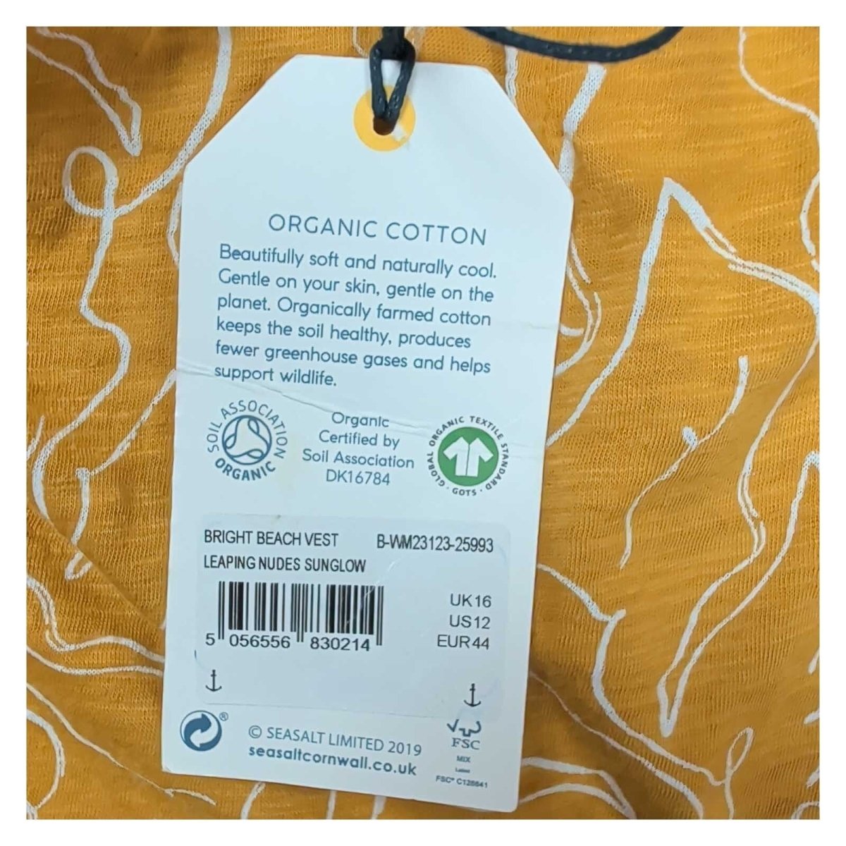 Seasalt Cornwall Bright Beach Vest UK 16 Mustard Organic Cotton Nude Print BNWT – product photo 2 | RewearableUK