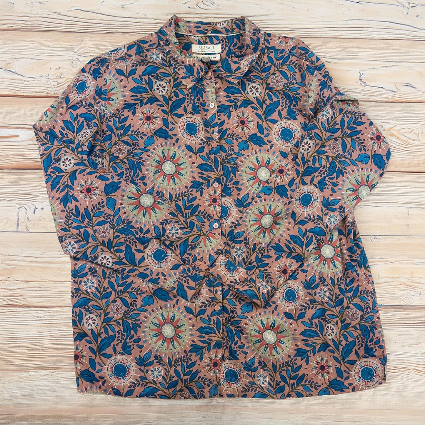 Seasalt Cornwall Woman Organic Cotton Shirt Size UK 14 Larissa Floral Crinkle Pi by Seasalt – | RewearableUK