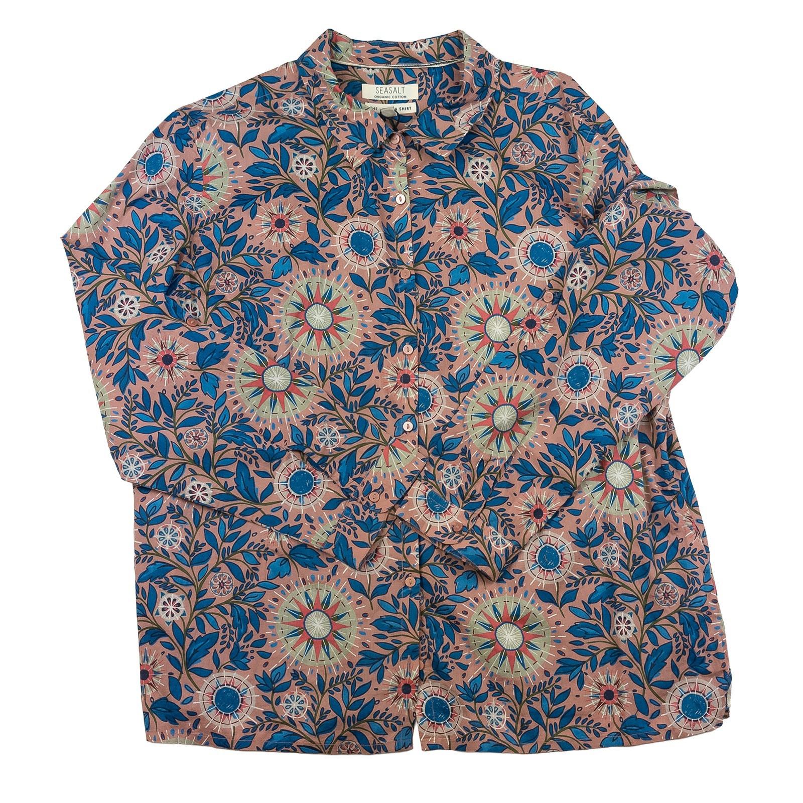 Seasalt Cornwall Woman Organic Cotton Shirt Size UK 14 Larissa Floral Crinkle Pi by Seasalt – | RewearableUK