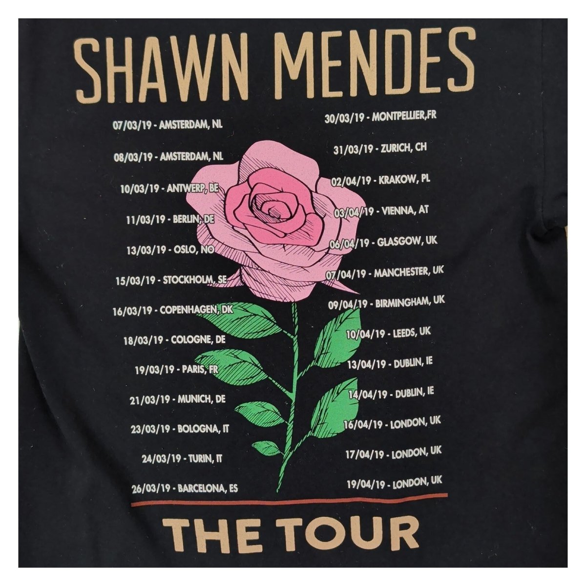 Shawn Mendes The Tour 2019 T-Shirt M Black Gildan Front Back Dates – product photo 4 | RewearableUK