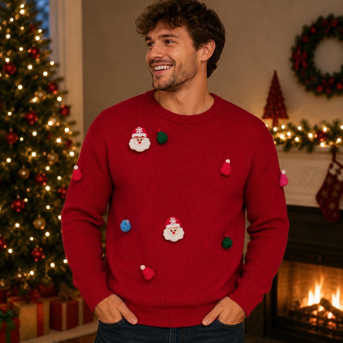 SHEIN Curve Christmas Jumper 2XL Red 3D Santa – product photo 1 | RewearableUK