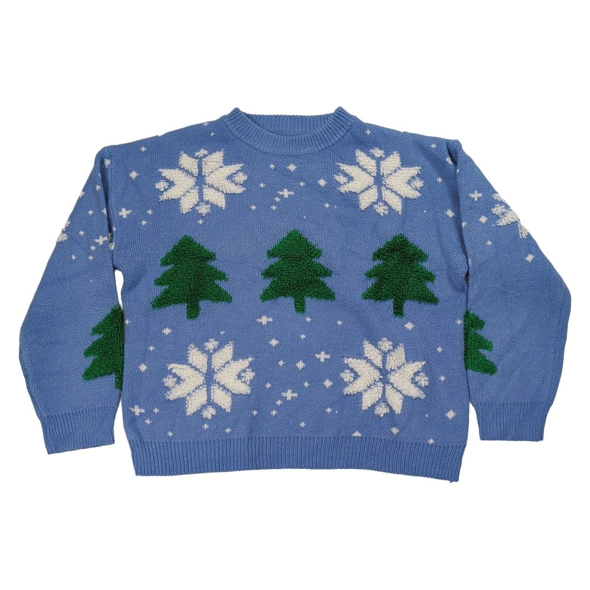SHEIN Womens Christmas Jumper L Blue Tufted Trees Snowflakes Acrylic – product photo 1 | RewearableUK