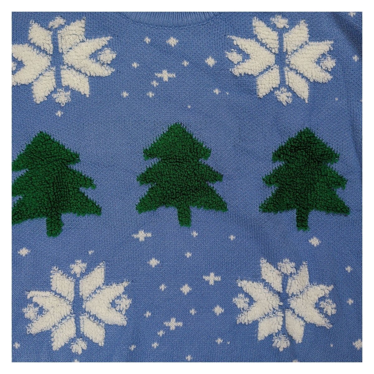 SHEIN Womens Christmas Jumper L Blue Tufted Trees Snowflakes Acrylic – product photo 2 | RewearableUK