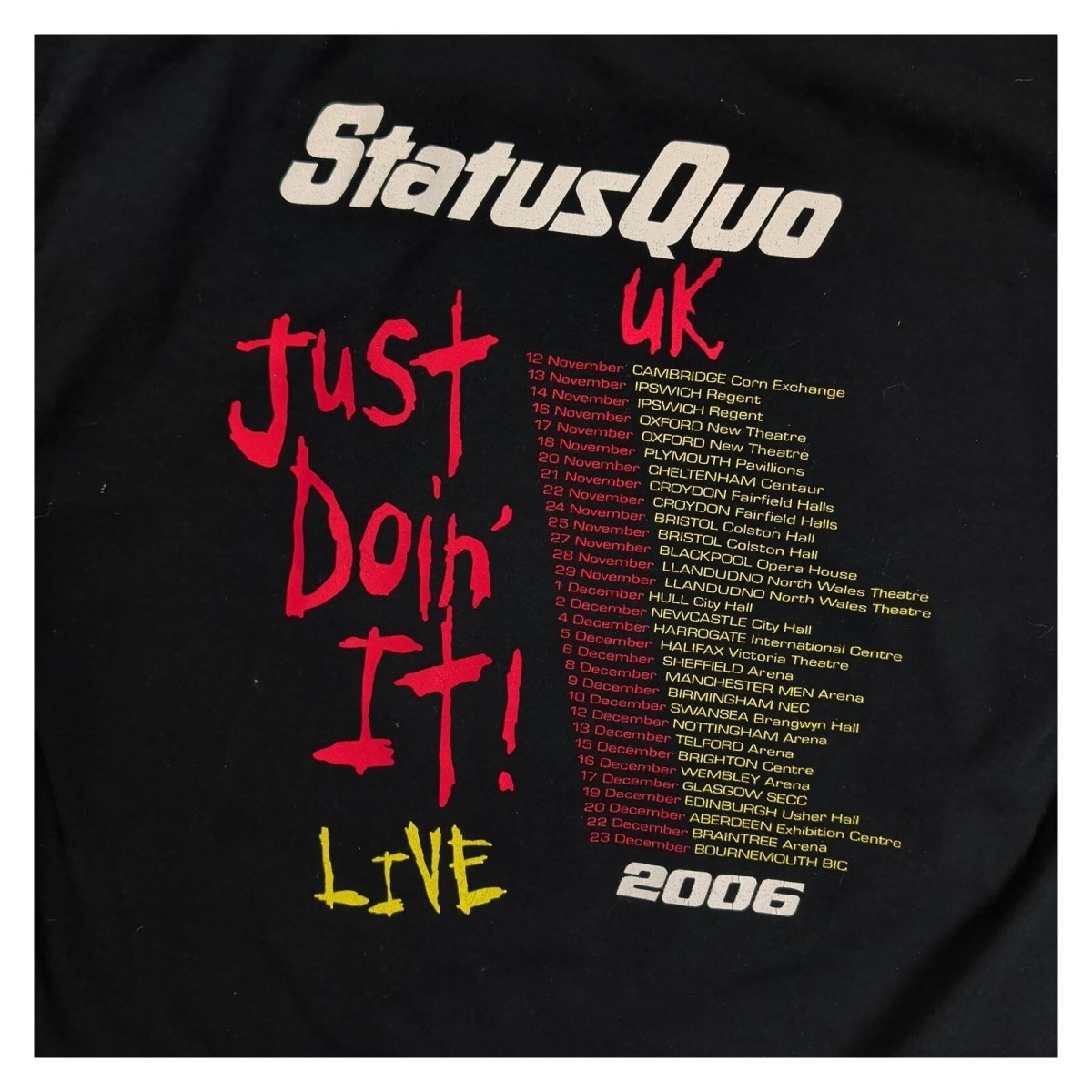 Status Quo Just Doin' It Live 2006 UK Tour T-Shirt XL Black Gildan – product photo 4 | RewearableUK
