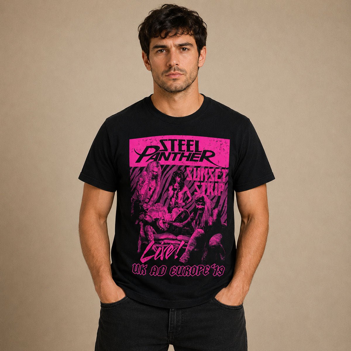 Steel Panther Sunset Strip Live 2019 Tour T-Shirt XL Black – Music T-Shirt product photo 1 | RewearableUK