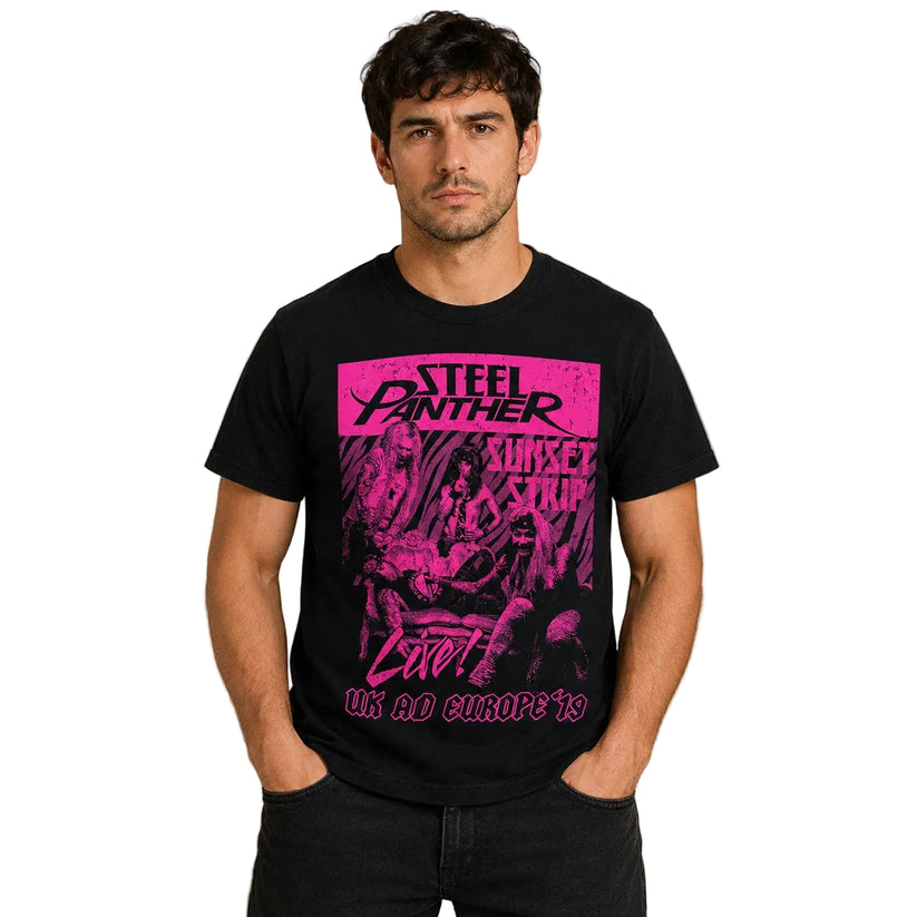 Steel Panther Sunset Strip Live 2019 Tour T-Shirt XL Black – Music T-Shirt product photo 1 | RewearableUK