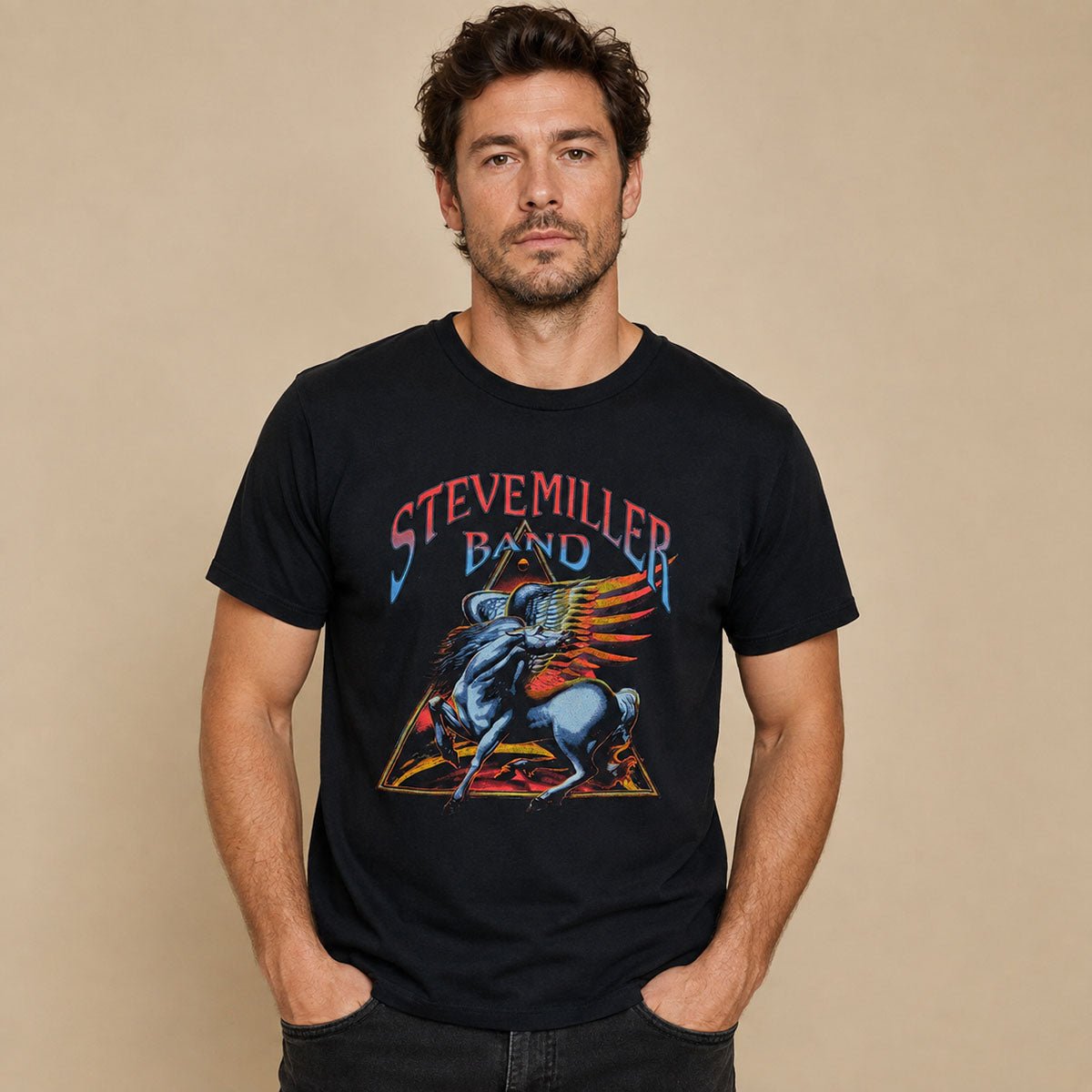 Steve Miller Band Tour 2018 T-Shirt L Black Tultex Pegasus Double-Sided – Music T-Shirt product photo 1 | RewearableUK