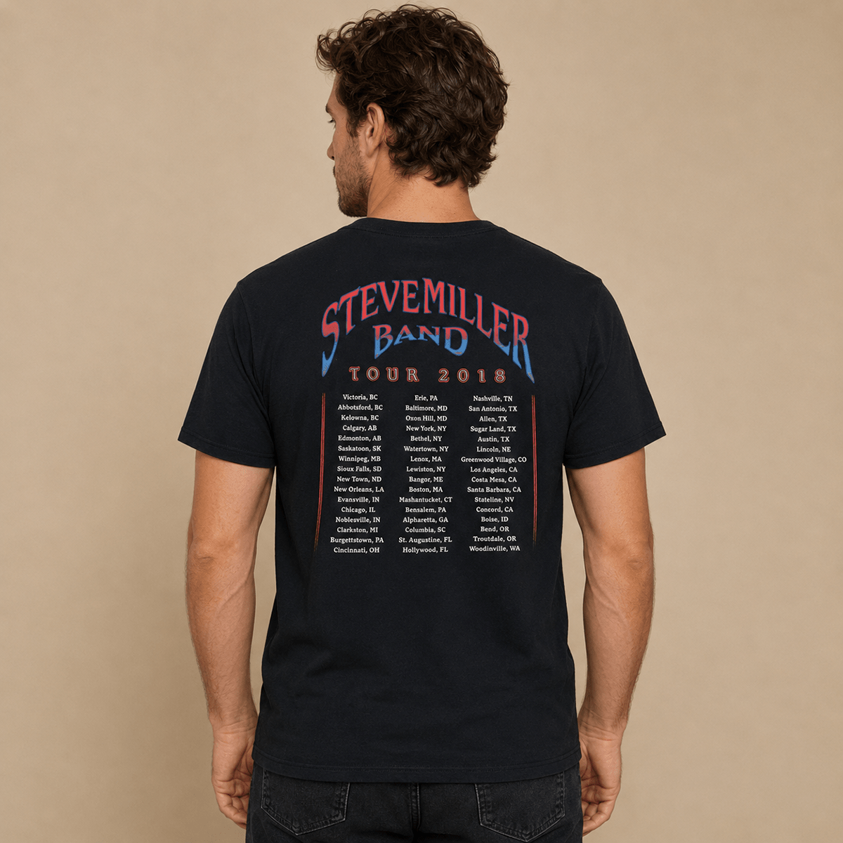 Steve Miller Band Tour 2018 T-Shirt L Black Tultex Pegasus Double-Sided – Music T-Shirt product photo 2 | RewearableUK