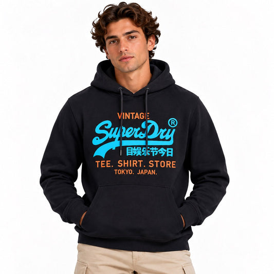 Superdry Men's Black Graphic Hoodie Approx L – Hoodie product photo 1 | RewearableUK