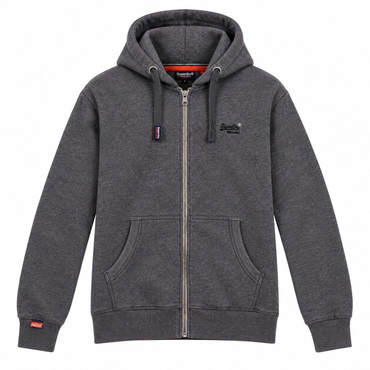 Superdry Men's Hoodie Large Charcoal Grey Zip Front Cotton Blend – product photo 1 | RewearableUK