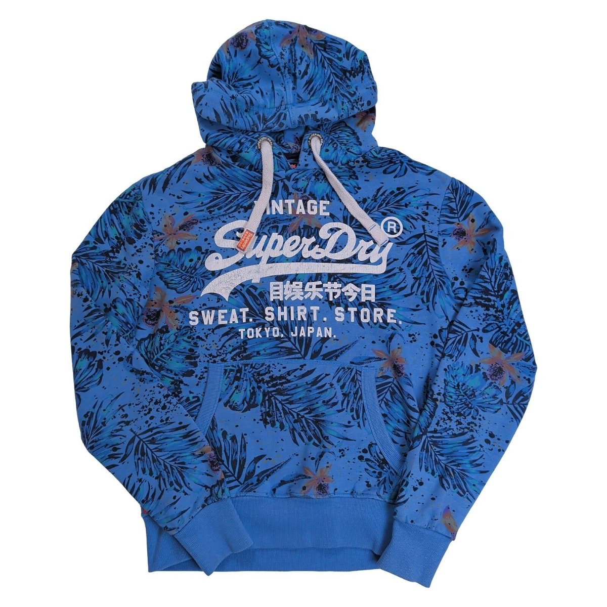 SuperDry Men's Hoodie Medium Blue Floral Print Cotton Blend – product photo 1 | RewearableUK
