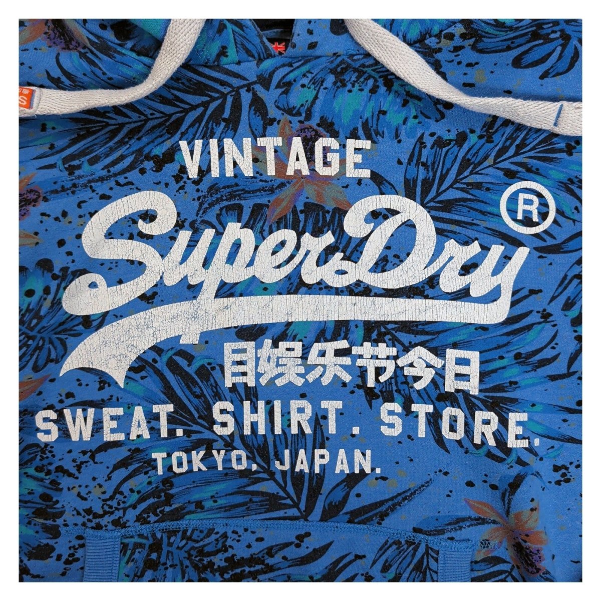 SuperDry Men's Hoodie Medium Blue Floral Print Cotton Blend – product photo 3 | RewearableUK