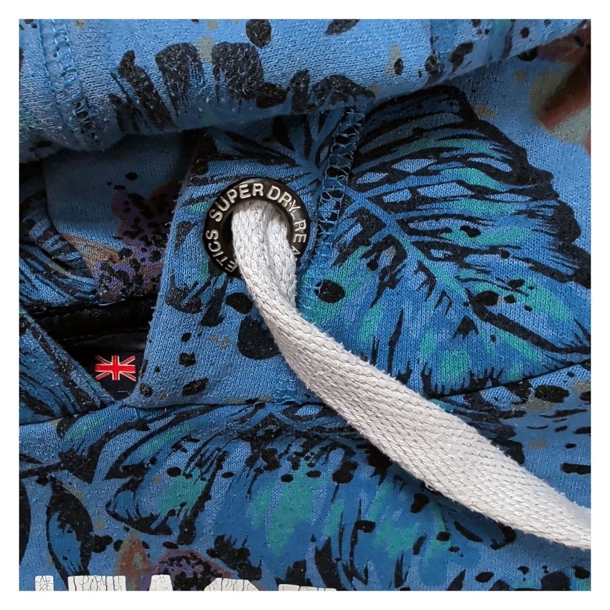 SuperDry Men's Hoodie Medium Blue Floral Print Cotton Blend – product photo 6 | RewearableUK
