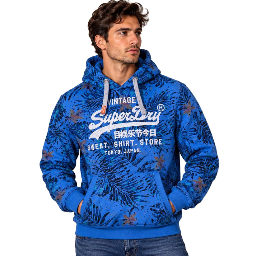 SuperDry Men's Hoodie Medium Blue Floral Print Cotton Blend – Sweater & Hoodie product photo 1 | RewearableUK