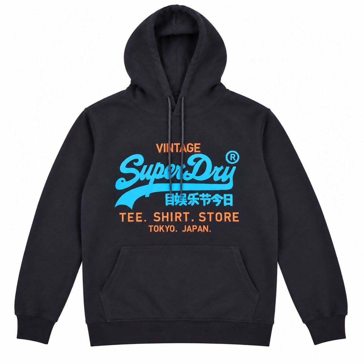 Superdry Mens Hoodie Size L Black Blue Orange Graphic Print – product photo 1 | RewearableUK
