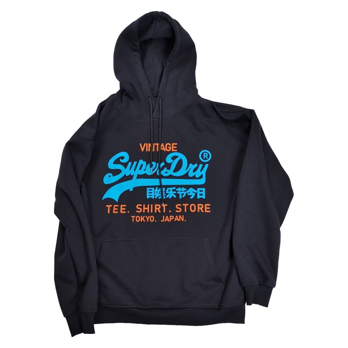 Superdry Mens Hoodie Size L Black Blue Orange Graphic Print – product photo 2 | RewearableUK