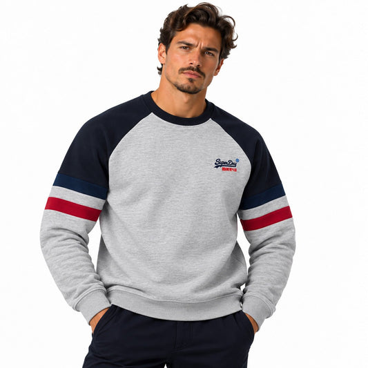 Superdry Men's Sweatshirt L Grey, Navy, Red Striped Cotton Polyester – Sweatshirt product photo 1 | RewearableUK