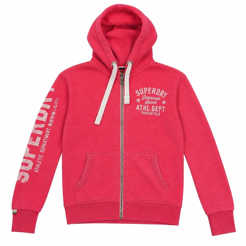 Superdry State Athl Dept Pink Marl Full Zip Hoodie Size S Graphic Sweatshirt – product photo 1 | RewearableUK