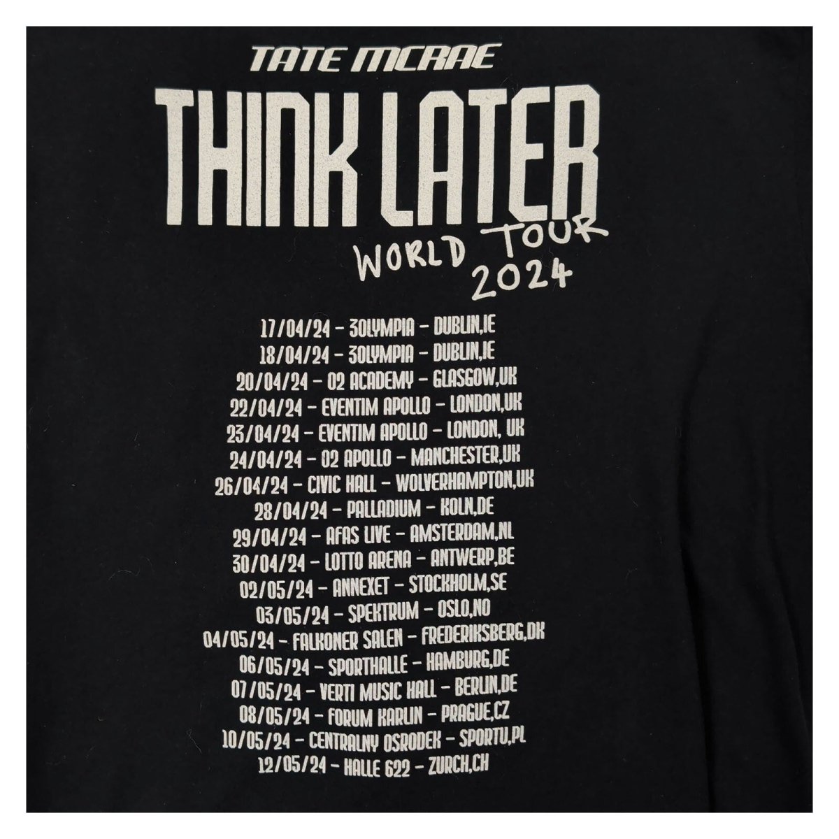 Tate McRae Think Later World Tour 2024 T-Shirt L Black Front Back – product photo 4 | RewearableUK