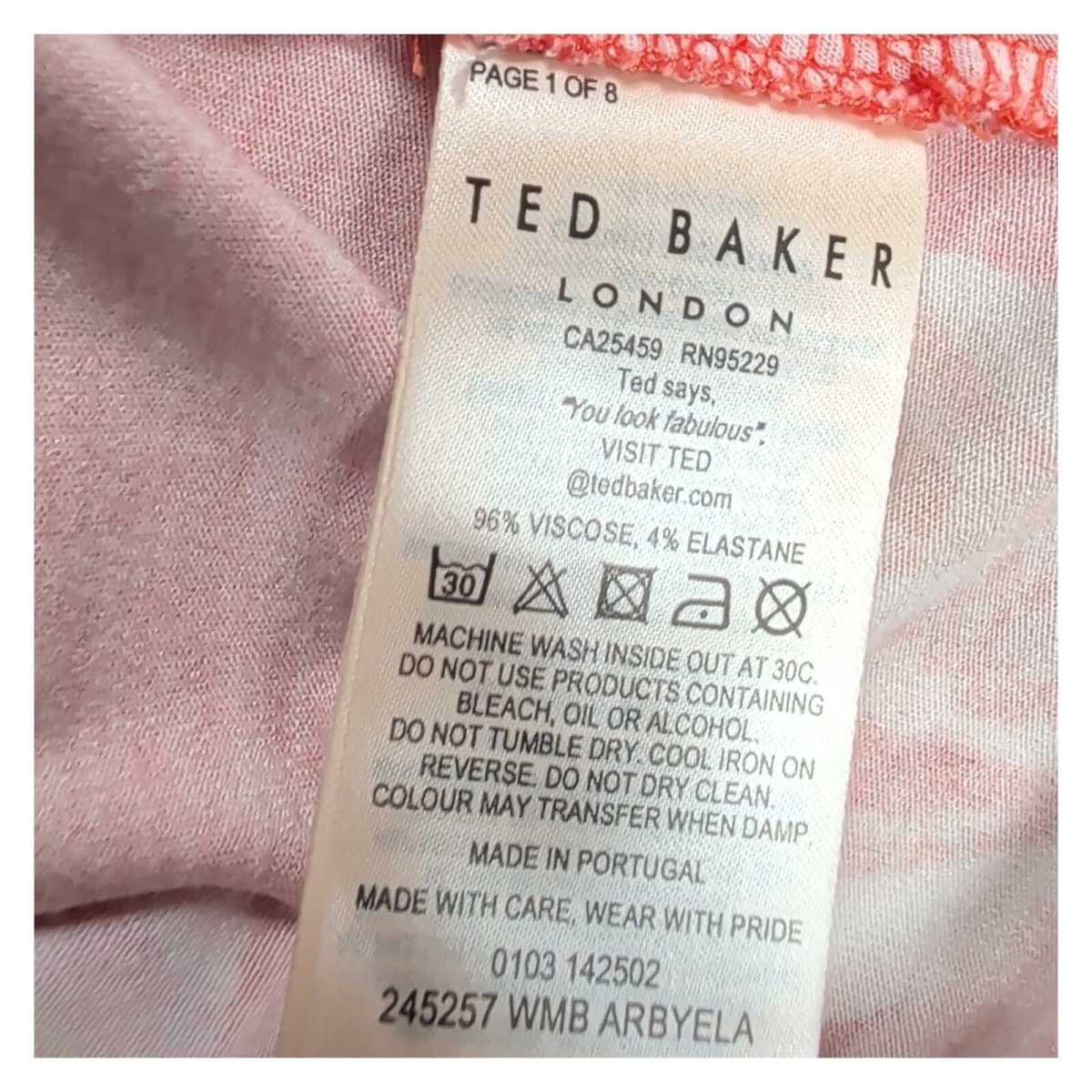 Ted Baker Arbyela Women's Orange Floral Fitted T-Shirt Size 1 UK 8 Stretch – product photo 5 | RewearableUK