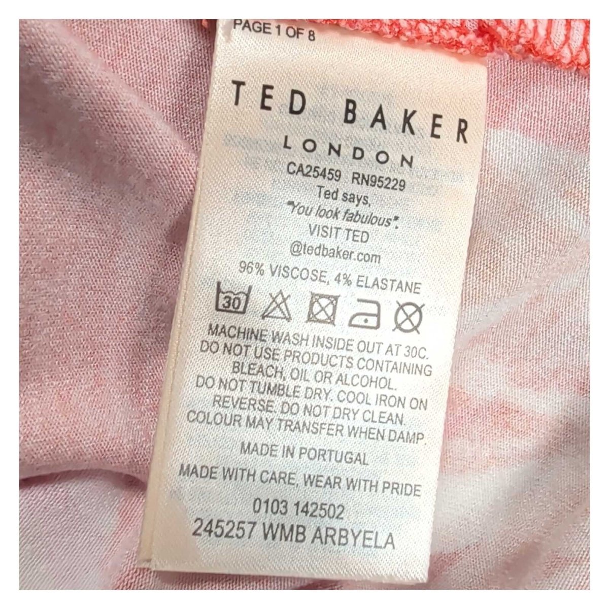 Ted Baker Arbyela Women's Orange Floral Fitted T-Shirt Size 1 UK 8 Stretch – product photo 6 | RewearableUK