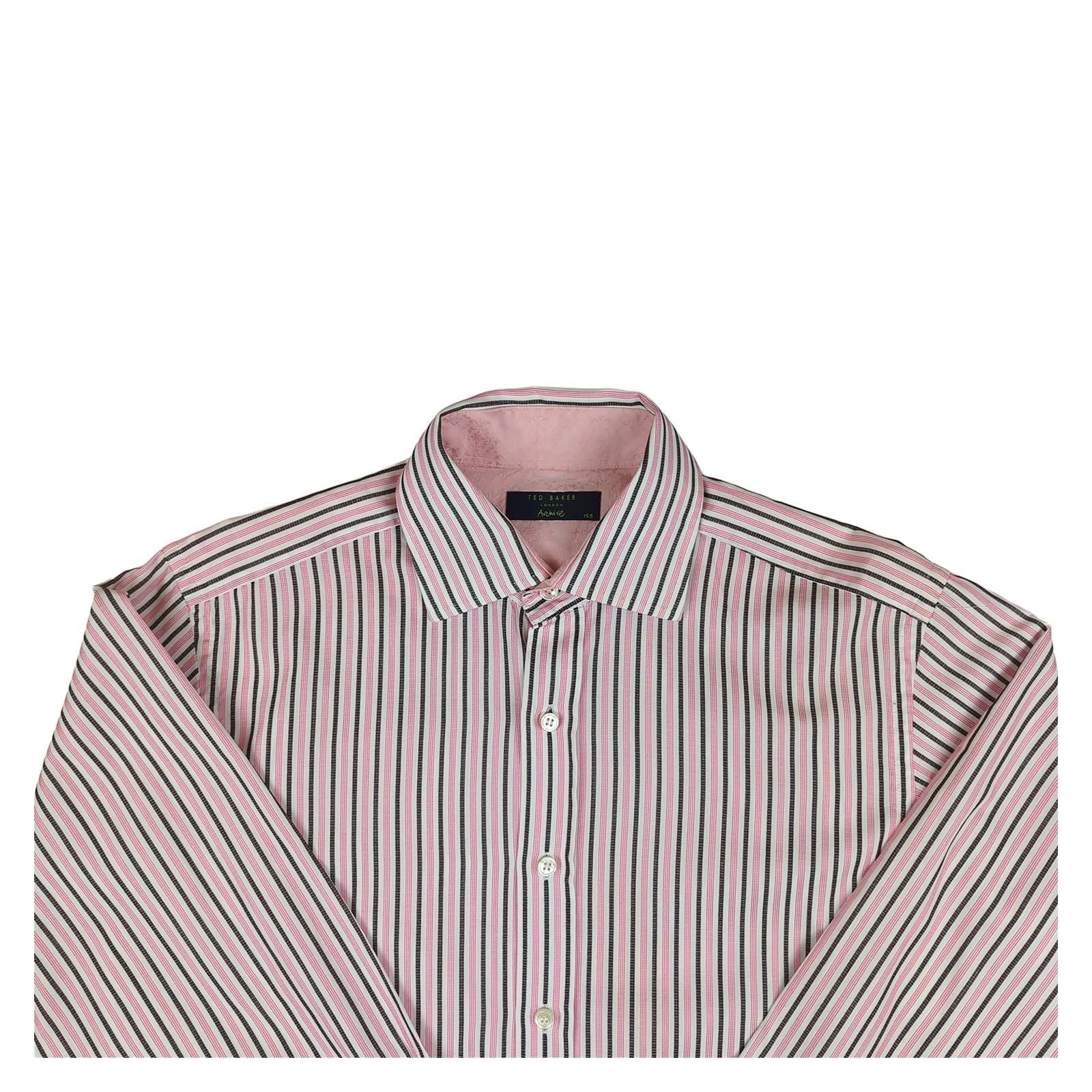 Ted Baker Ted Baker Archive Formal Shirt Size 15.5 Men’s Pink Black Striped Long Sleeve shirt RewearableUK