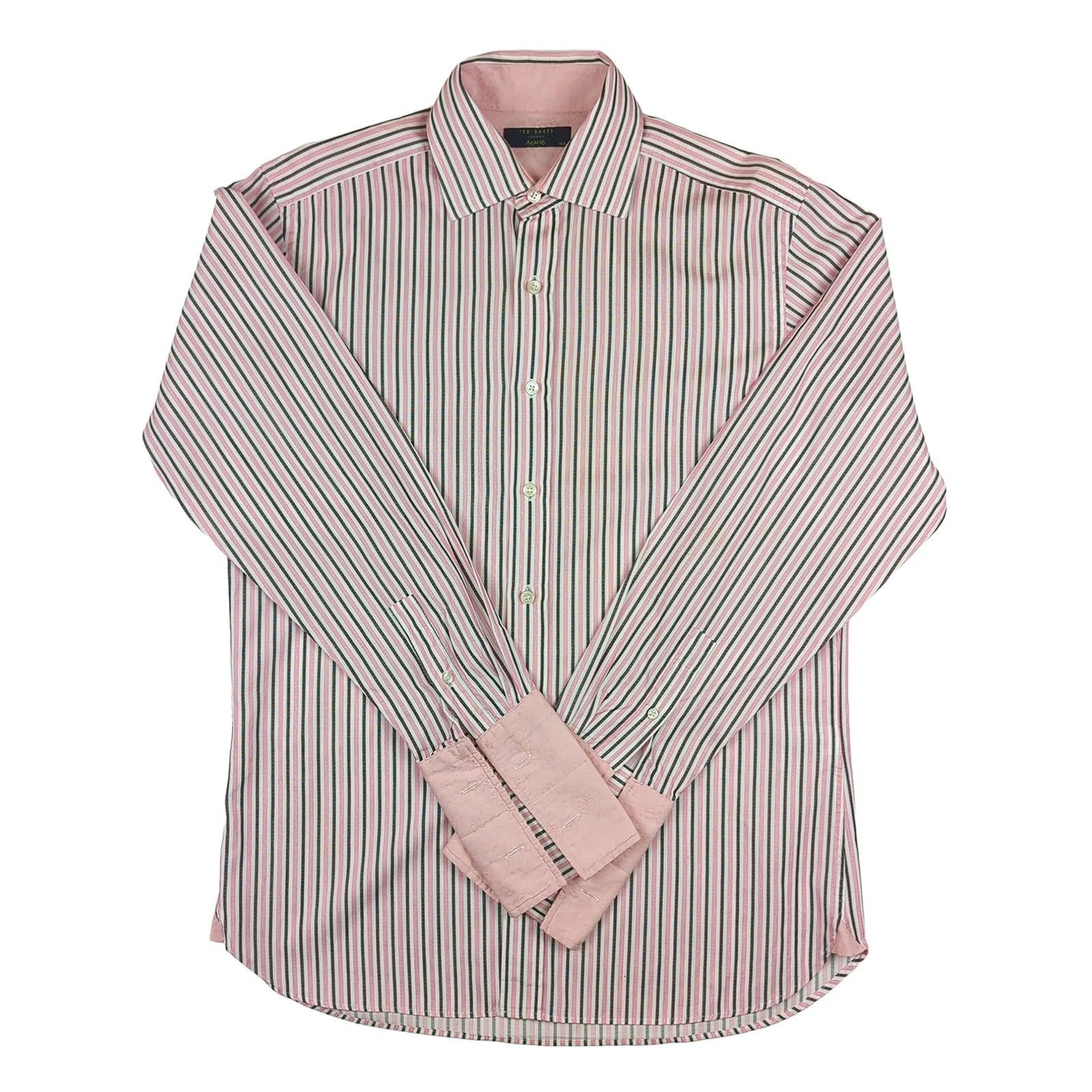 Ted Baker Ted Baker Archive Formal Shirt Size 15.5 Men’s Pink Black Striped Long Sleeve shirt RewearableUK