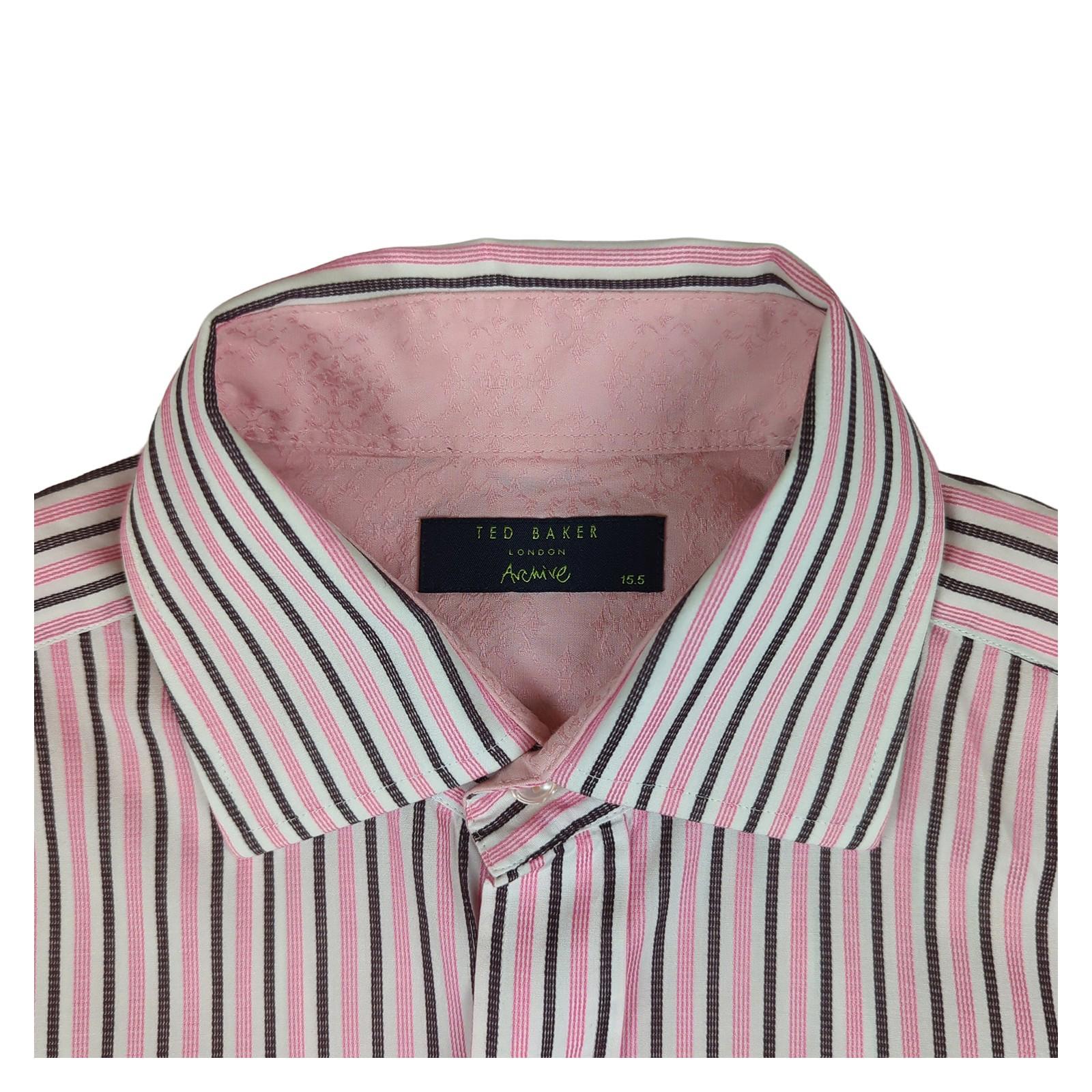 Ted Baker Ted Baker Archive Formal Shirt Size 15.5 Men’s Pink Black Striped Long Sleeve shirt RewearableUK