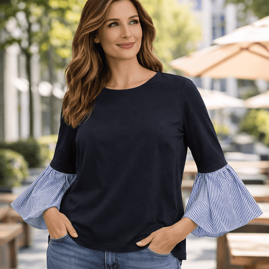 Ted Baker Bell Sleeve Top Navy Stripe | Women's UK 10 (Size 2) by Ted Baker – blouse | RewearableUK