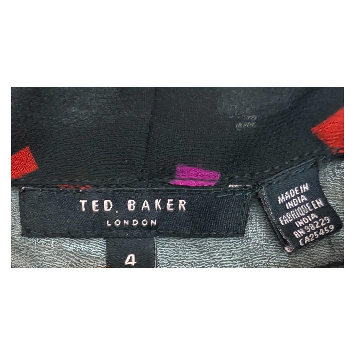 Ted Baker Black Geometric Blouse Size 4 UK 14 Ruffle Bell Sleeve Gold Trim Sheer by Ted Baker – | RewearableUK