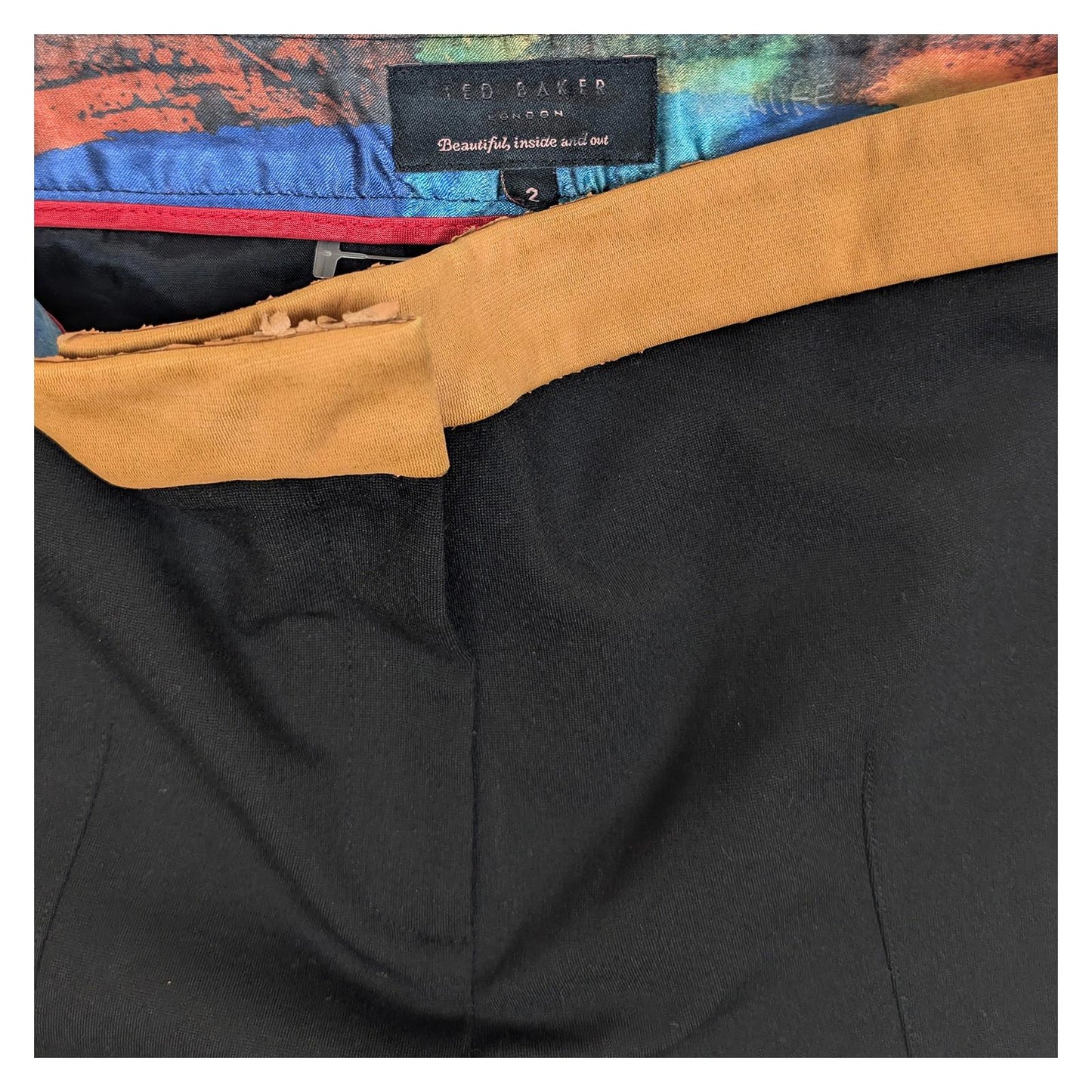 Ted Baker Black Trousers Size 2 (UK 10) Tan Waistband Rose Gold Zip Cigarette Ne by Ted Baker – | RewearableUK