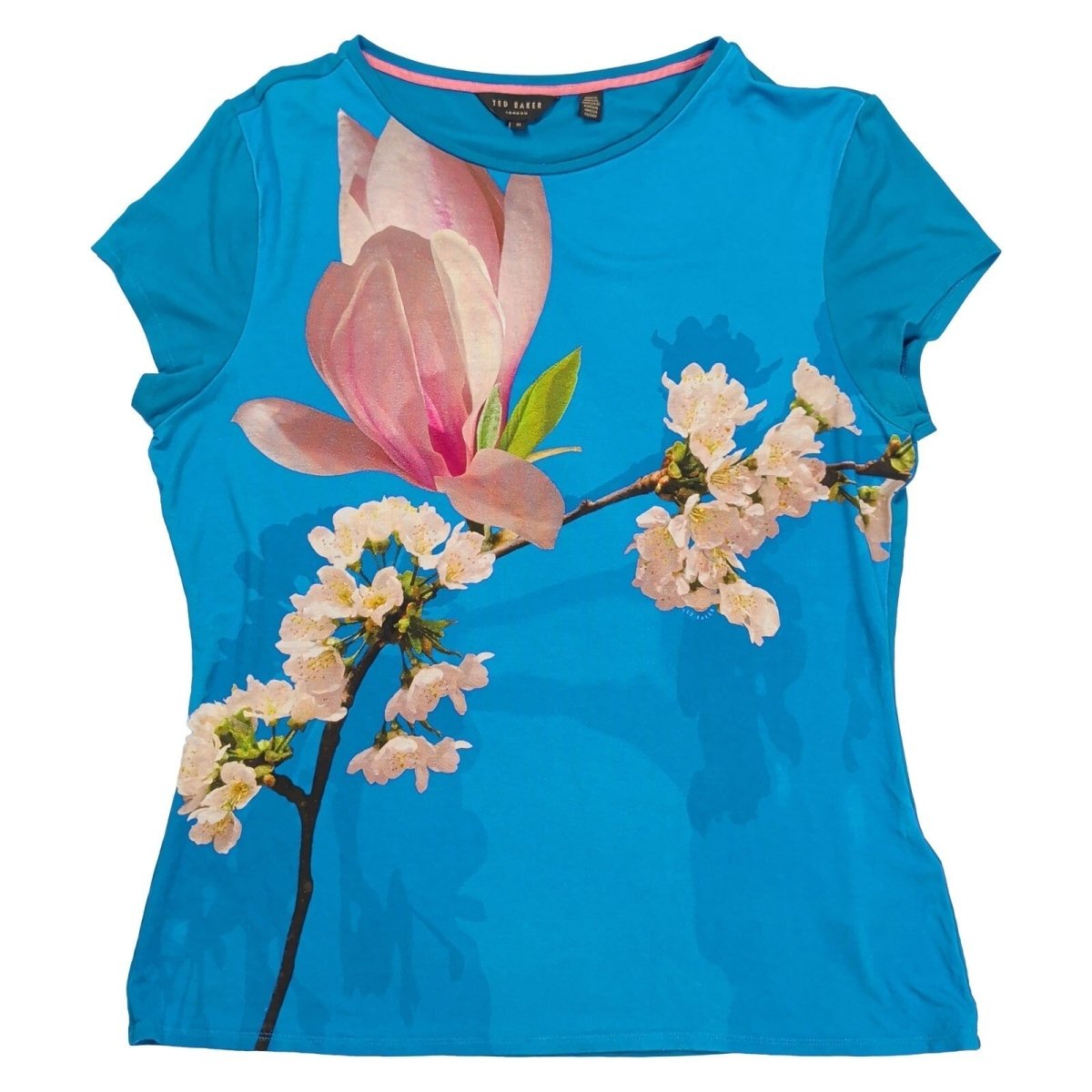 Ted Baker Blue Floral T-Shirt Size 5 UK 16 Viscose Stretch Made Portugal – product photo 1 | RewearableUK