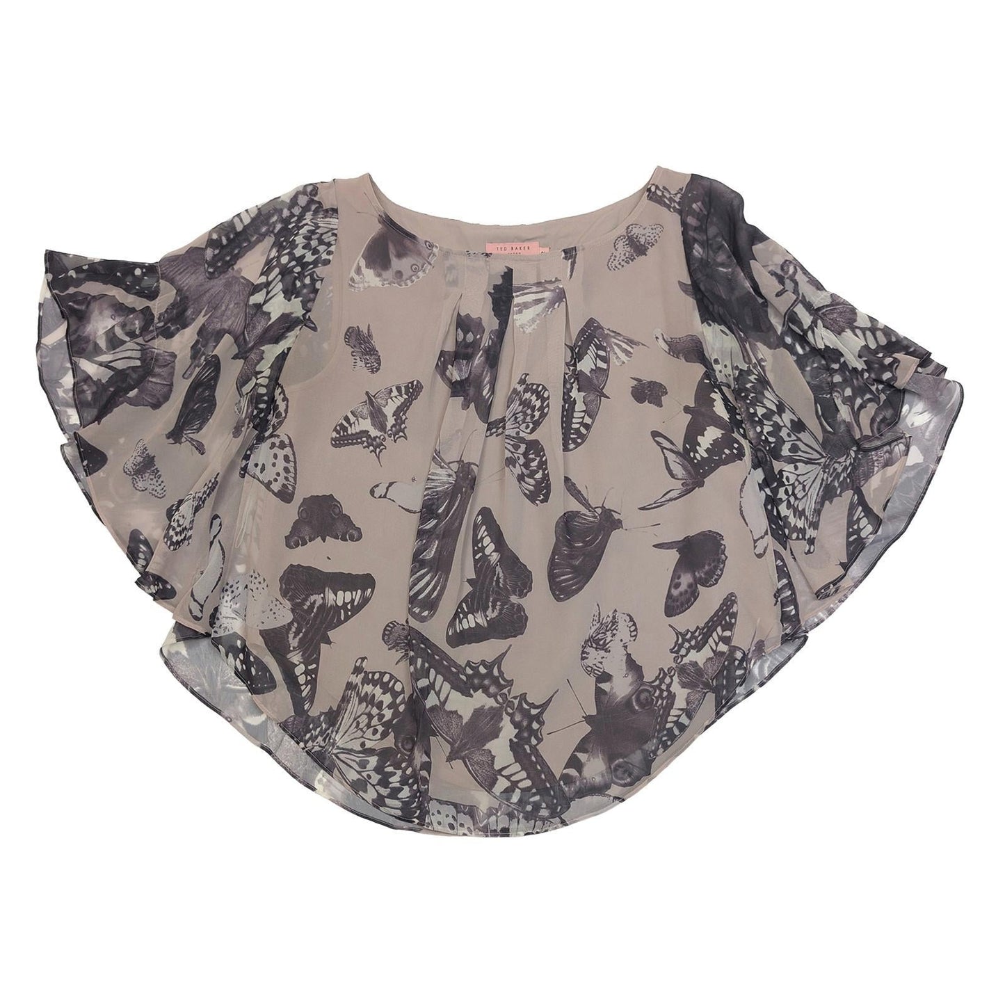Ted Baker Capra Butterfly Print Top Size 2 UK 10 Nude Pink Flutter Sleeve Blouse by Ted Baker – | RewearableUK