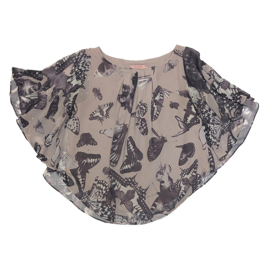 Ted Baker Capra Butterfly Print Top Size 2 UK 10 Nude Pink Flutter Sleeve Blouse by Ted Baker – | RewearableUK