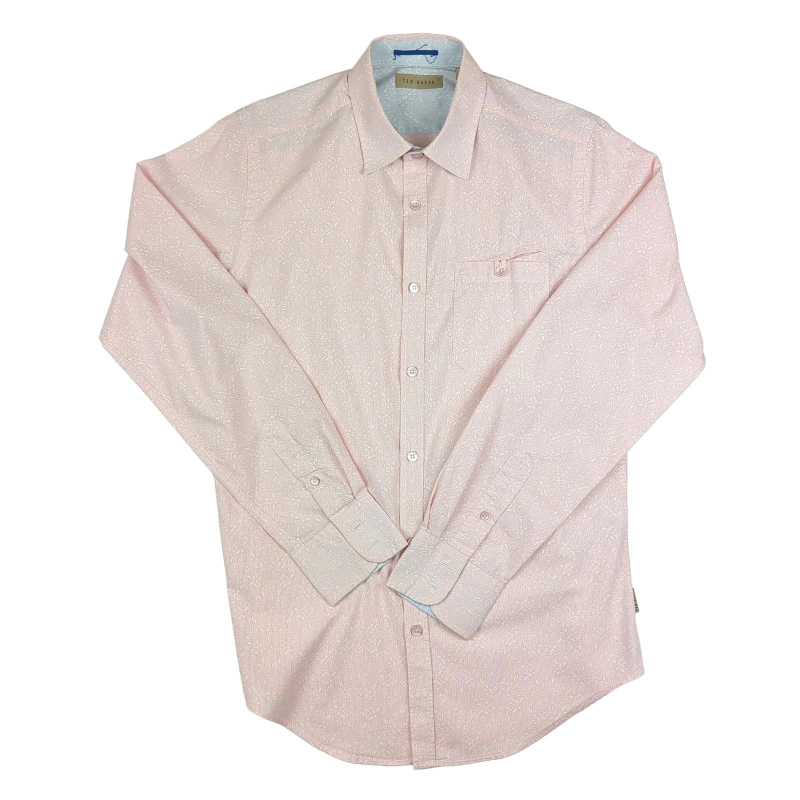Ted Baker Ted Baker Casual Shirt Size 2 Small Mens Pink Floral Long Sleeve Cotton Top shirt RewearableUK