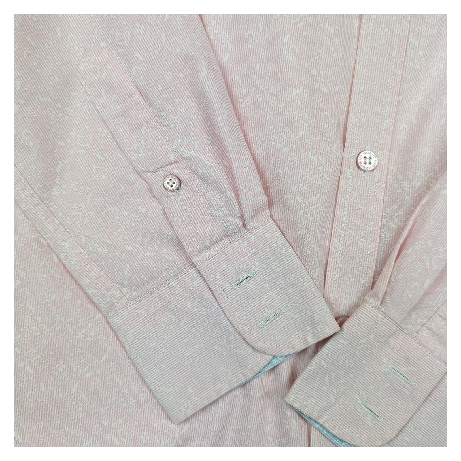 Ted Baker Ted Baker Casual Shirt Size 2 Small Mens Pink Floral Long Sleeve Cotton Top shirt RewearableUK