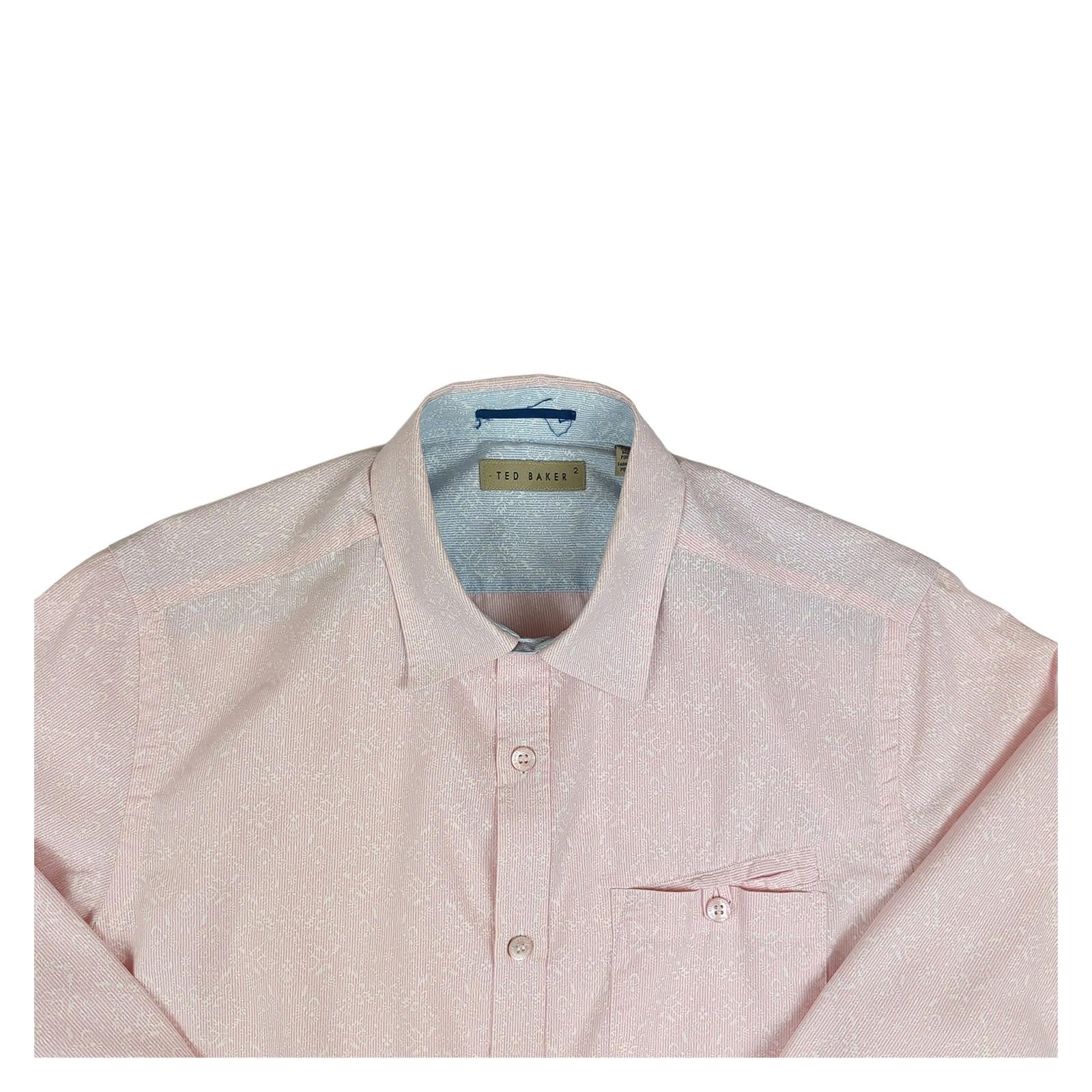 Ted Baker Ted Baker Casual Shirt Size 2 Small Mens Pink Floral Long Sleeve Cotton Top shirt RewearableUK