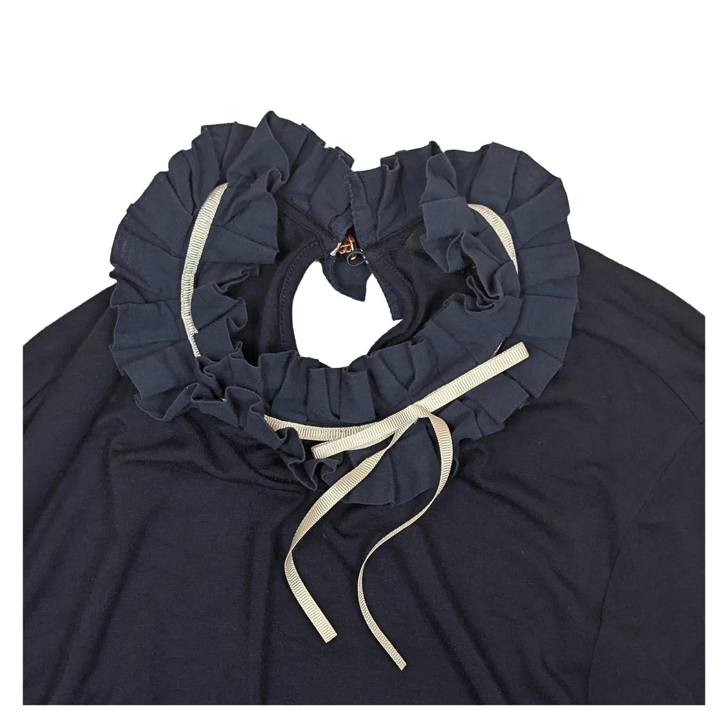 Ted Baker Ceeily Navy Blue Frill Neck Top Size 3 (UK 12) Ruffle Collar Long Slee by Ted Baker – | RewearableUK