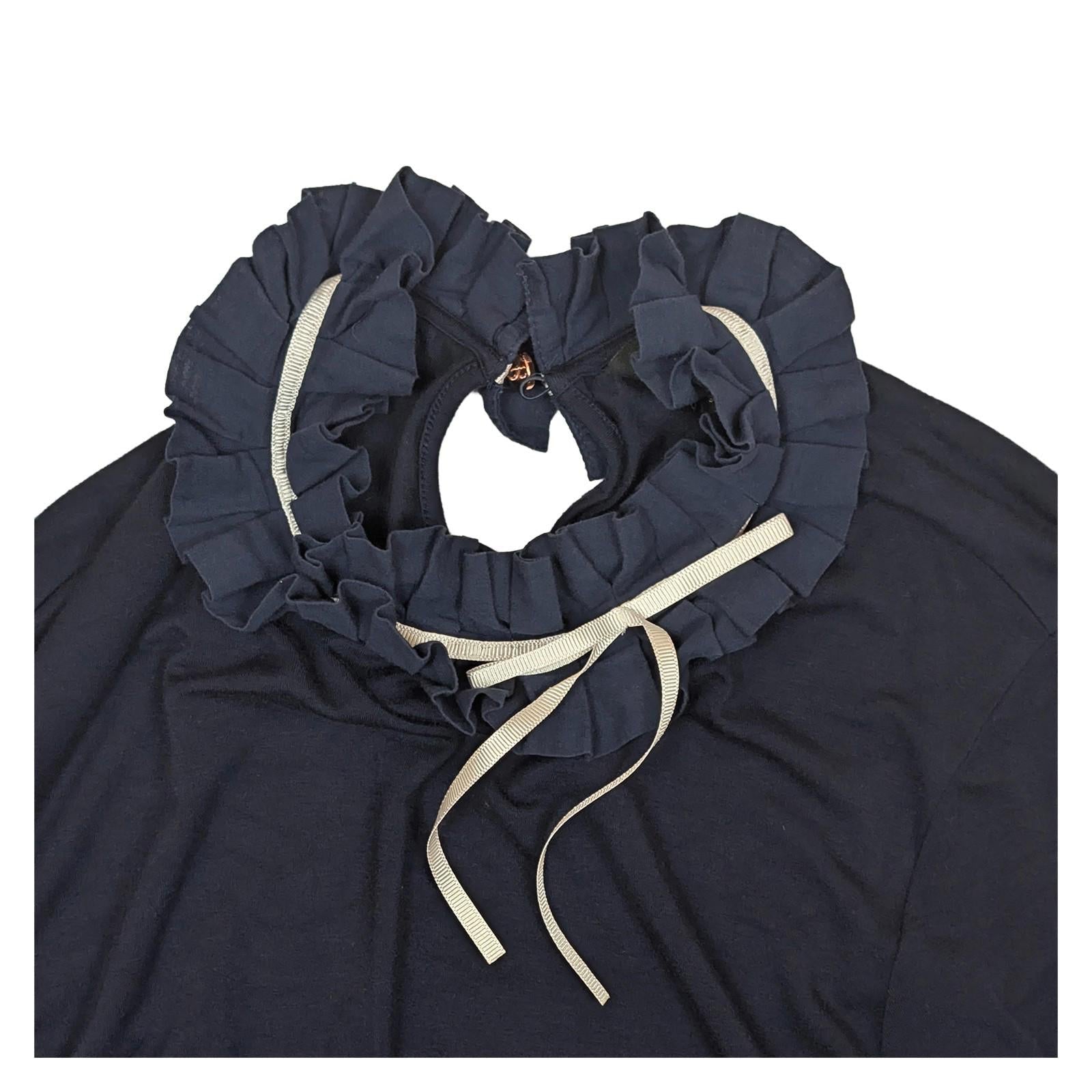 Ted Baker Ceeily Navy Blue Frill Neck Top Size 3 (UK 12) Ruffle Collar Long Slee by Ted Baker – | RewearableUK