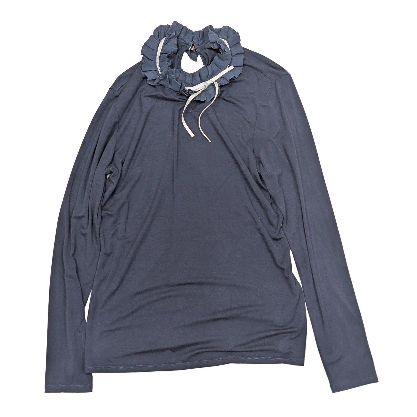 Ted Baker Ceeily Navy Blue Frill Neck Top Size 3 (UK 12) Ruffle Collar Long Slee by Ted Baker – | RewearableUK