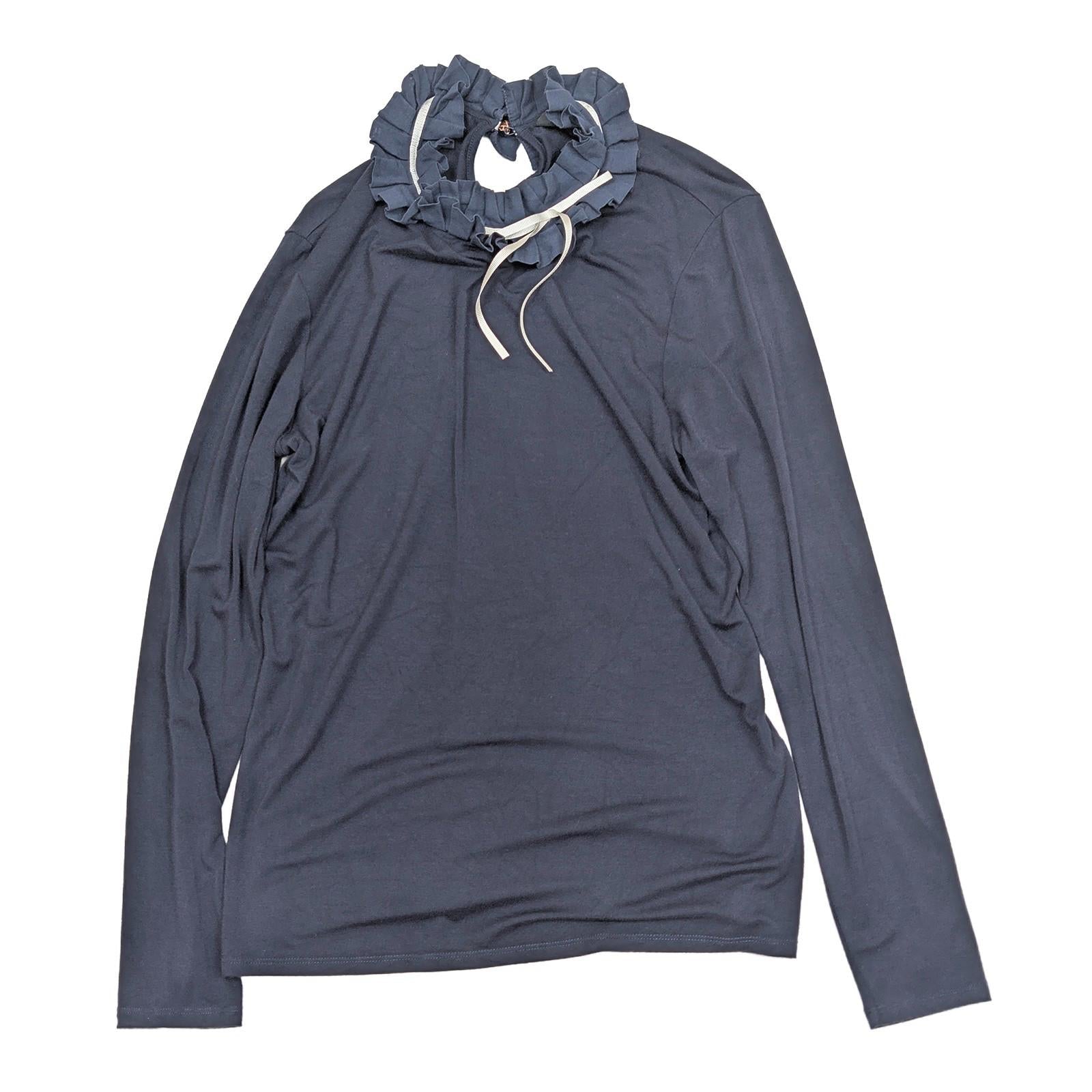 Ted Baker Ceeily Navy Blue Frill Neck Top Size 3 (UK 12) Ruffle Collar Long Slee by Ted Baker – | RewearableUK